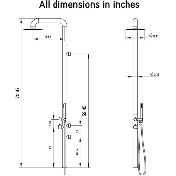 HEATGENE Outdoor Shower With Body Jets And Handheld, WallMounted